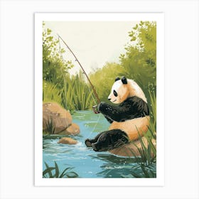 Giant Panda Fishing In A Stream Storybook Illustration 1 Art Print