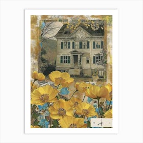 Ochre Flowers Scrapbook Collage Cottage 1 Art Print