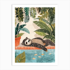 Sloth Bear Relaxing In A Hot Spring Storybook Illustration 3 Art Print