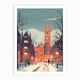 Winter Travel Night Illustration Manchester United Kingdom 1 Art Print