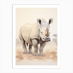 Detailed Vintage Illustration Of A Rhino 3 Art Print
