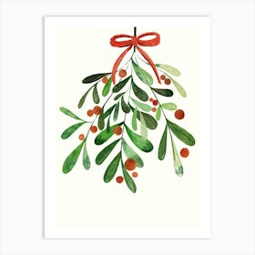 Mistletoe floral christmas watercolor illustration Art Print