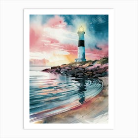 Lighthouse At Sunset,Anime Art Lofi Art Print