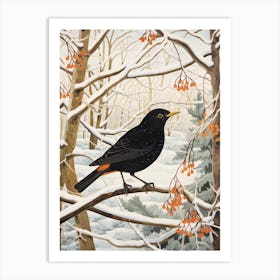 Winter Bird Painting Blackbird 1 Art Print