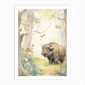 Storybook Animal Watercolour Bison 1 Art Print