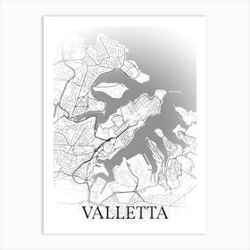 Valletta, Malta, City Map, Black And White Fade Design Affiche