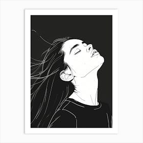 Girl With Long Hair Drawing Illustration Art Print