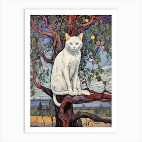 White Cat In An Apple Tree Art Print