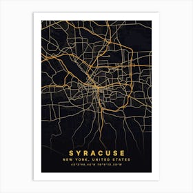 Syracuse New York USA Black And Gold Map Art Print