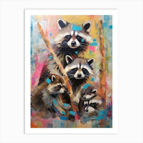 Raccoon Family Picnic Abstract 2 Art Print