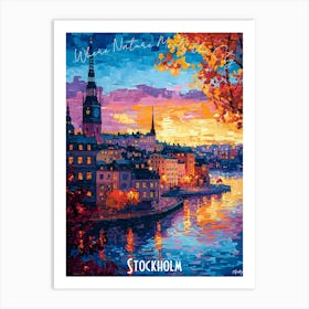 Stockholm City Skyline, abstract cubism vibrant Poster Art Print