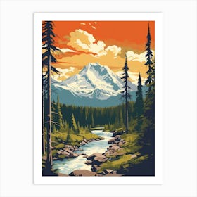 Mount Rainier National Park Retro Pop Art 16 Art Print