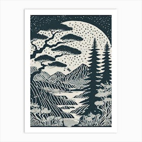 Moonlight In The Mountains Ukiyo-e Art Print