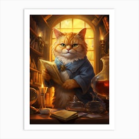 Cat As A Medieval Alchemist With Potions 2 Art Print