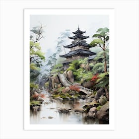 Ise Grand Shrine In Mie, Japanese Brush Painting, Ukiyo E, Minimal 1 Art Print