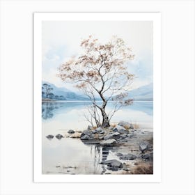 Lake Toya In Hokkaido, Japanese Brush Painting, Ukiyo E, Minimal 1 Art Print