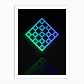 Neon Blue and Green Abstract Geometric Glyph on Black n.0207 Art Print