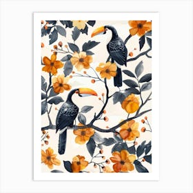 Toucans And Flowers Art Print