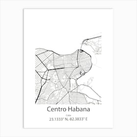 Centro Habana,Cuba Minimalist Map Art Print