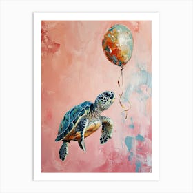 Cute Turtle 2 With Balloon Art Print