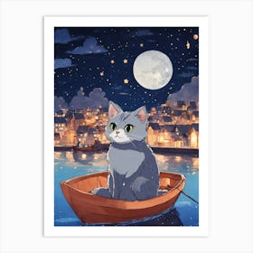 Cat In A Boat 2 Art Print