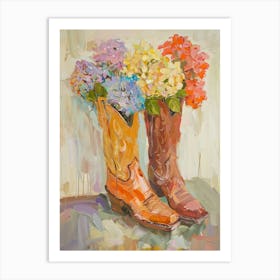 Cowboy Boots And Wildflowers Hydrangea Art Print