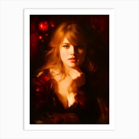 Portrait Of A redhaired Young Woman in red and orange female Art Print