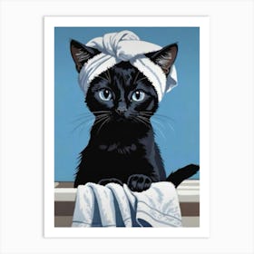 Black Cat With Towel Art Print