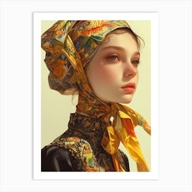 Portrait Of A Girl Wearing A Scarf Art Print