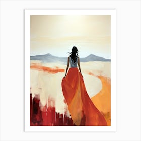 Woman Walking In The Desert, Boho Art Style Art Print