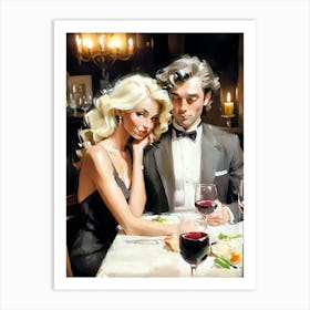 Romantic Couple In A Restaurant Art Print