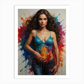 Beautiful Girl With Colorful Paint Splashes Art Print