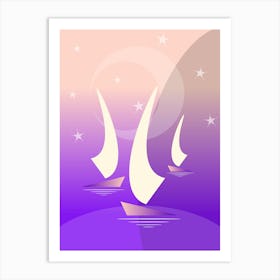 Sailboats At Night Art Print