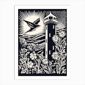 B&W Bird Linocut Chimney Swift 1 Art Print