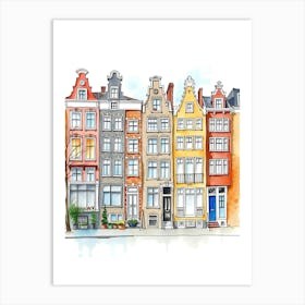 Watercolor Houses In Amsterdam Art Print