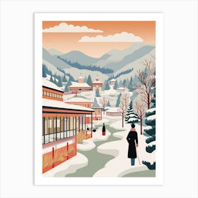 Vintage Winter Travel Illustration Hakone Japan 4 Art Print