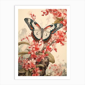 Butterfly Red Tones Japanese Style Painting 4 Art Print