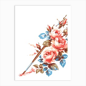 Roses And Brush 2 Art Print