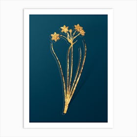 Vintage Rush Daffodil Botanical in Gold on Teal Blue n.0130 Art Print