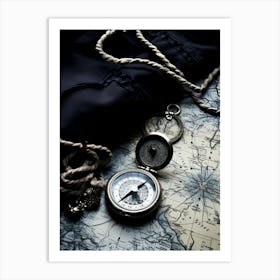 Compass On A Map 1 Art Print