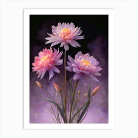 Three Pink Flowers In A Vase Art Print