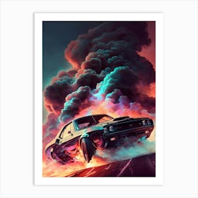 Car Art Muscle Smoke Drift Retro Racing vintage classic Car 1 Art Print