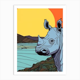 Geometric Line Rhino Portrait 3 Art Print