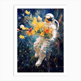 Astronaut With A Bouquet Of Flowers 6 Art Print
