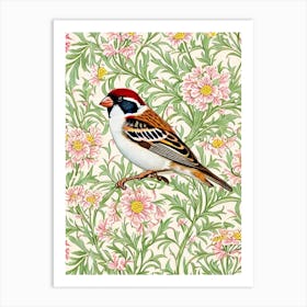 House Sparrow 2 William Morris Style Bird Art Print