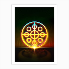 Neon Geometric Glyph Abstract in Watermelon Green and Red on Black n.0207 Art Print
