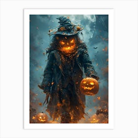 Halloween Witch With Pumpkins Art Print