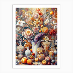 Flowers and Fruit Inspired By Gustav Klimt Art Print