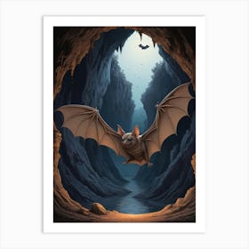 Vintage Bat In Cave Wild Animal Art Print