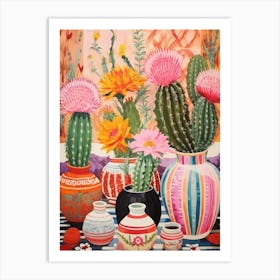 Cactus Painting Maximalist Still Life Hedgehog Cactus 1 Art Print